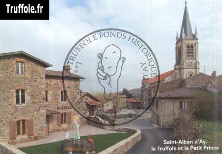 Saint-Alban d'Ay, sculpture place de la Mairie : la Truffole et le Petit Prince 